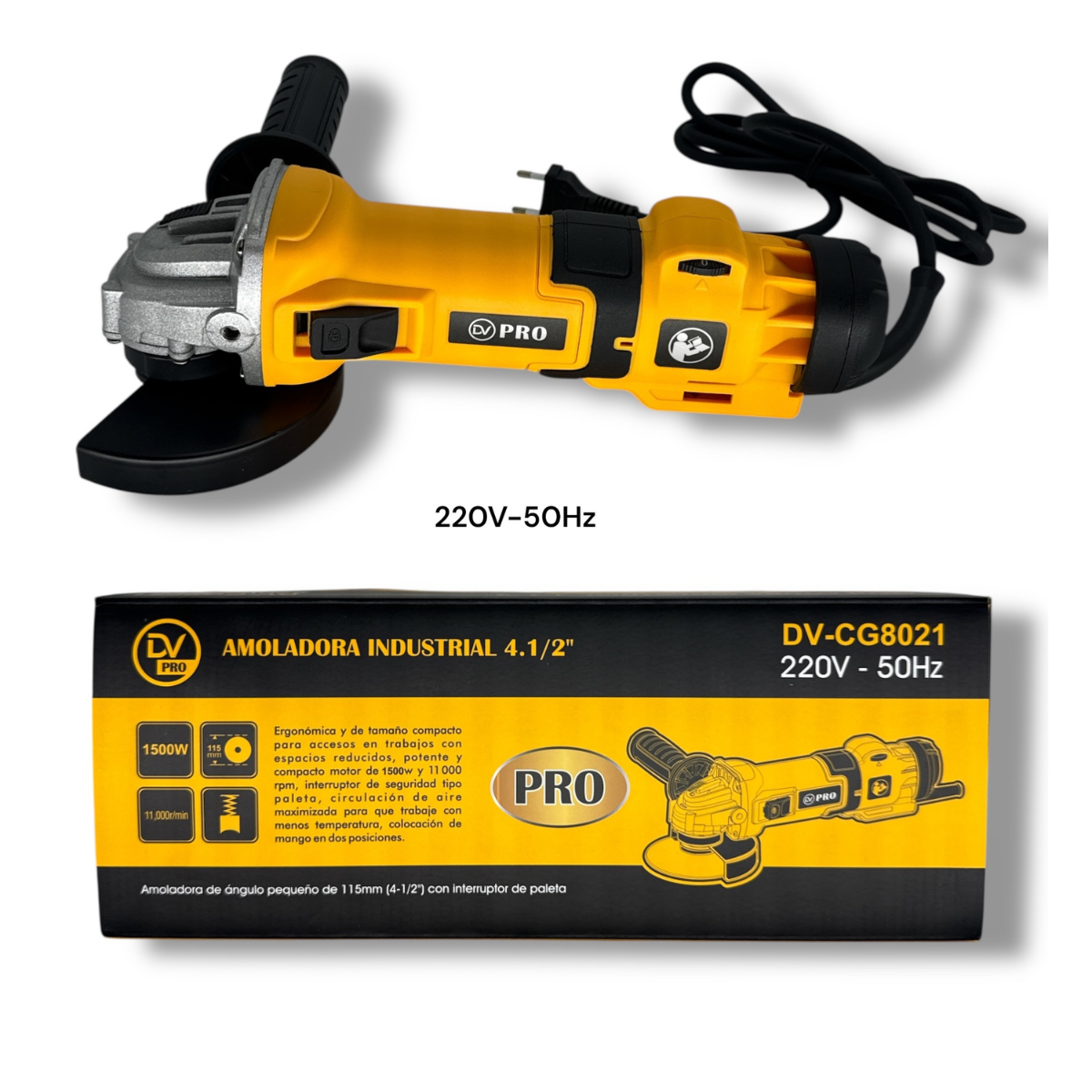 AMOLADORA ANGULAR 220V-50Hz DE 115MM DE 6 VELOCIDADES CON INTERRUPTOR PALETA