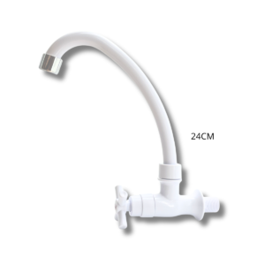 CANILLA DE PARED BLANCA 24CM Y LLAVE DE CUARTO DE VUELTA